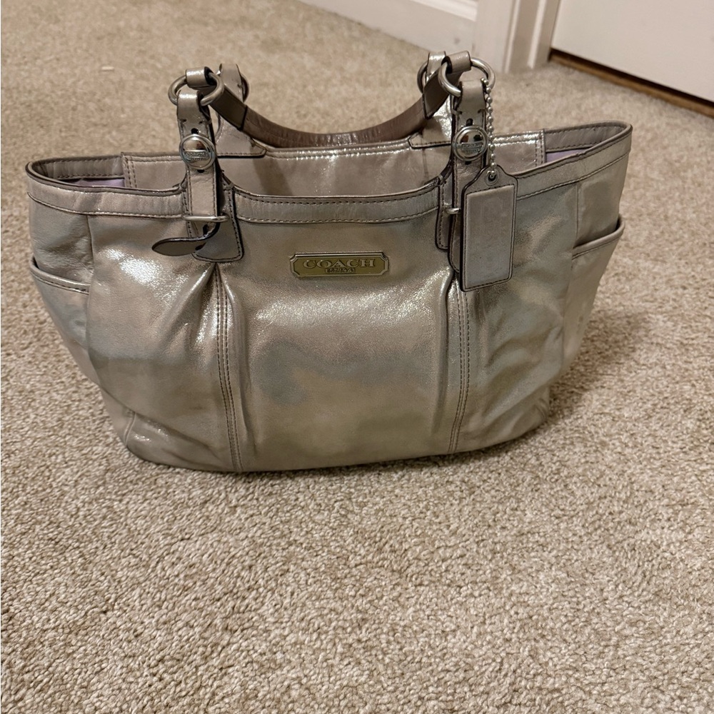 Coach Metallic Silver Tote Bag